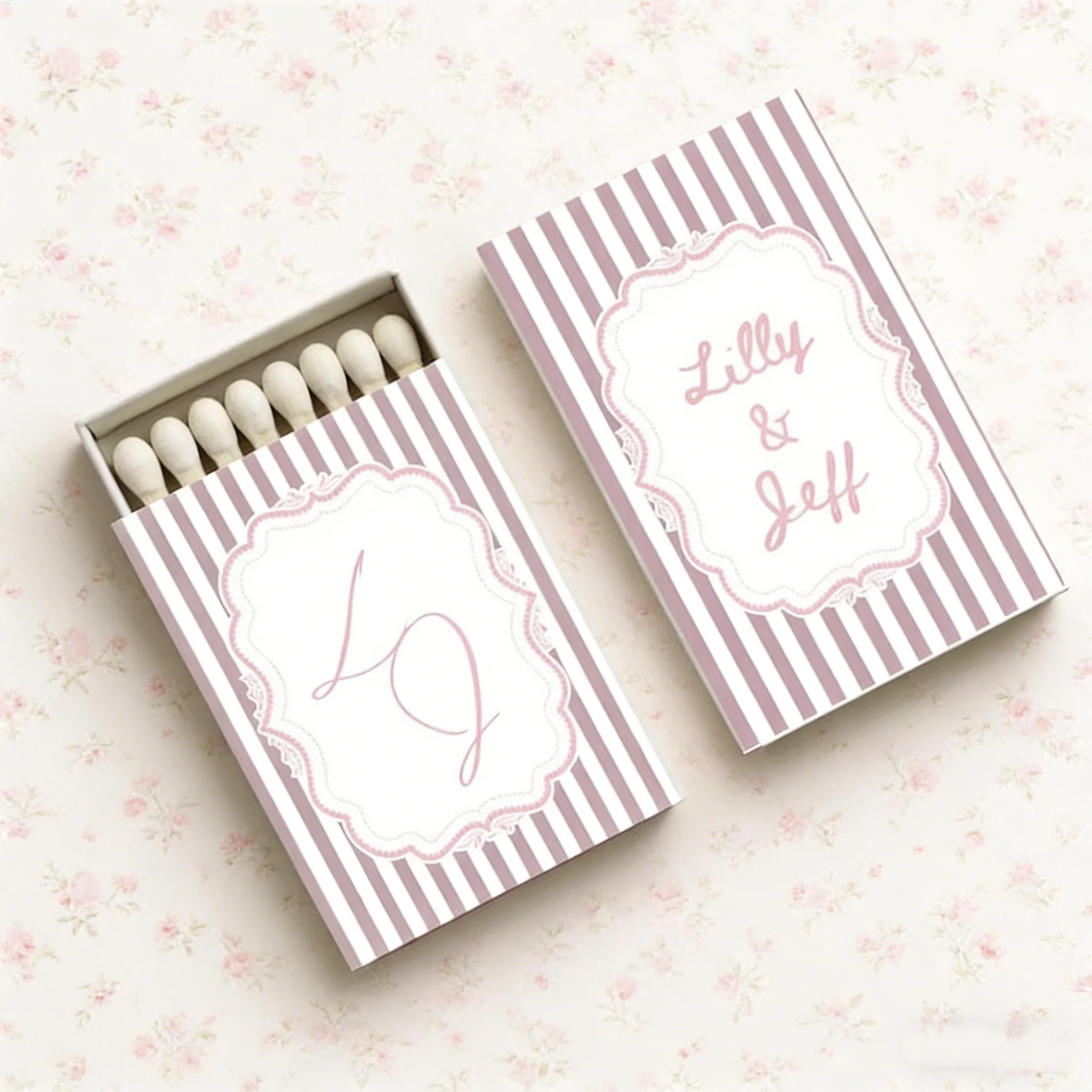 

Персонализированные свадебные коробочки для спичек с розовыми полосками, простые свадебные сувениры с монограммой, милый дизайн с розовыми полосками для гостей на свадьбу