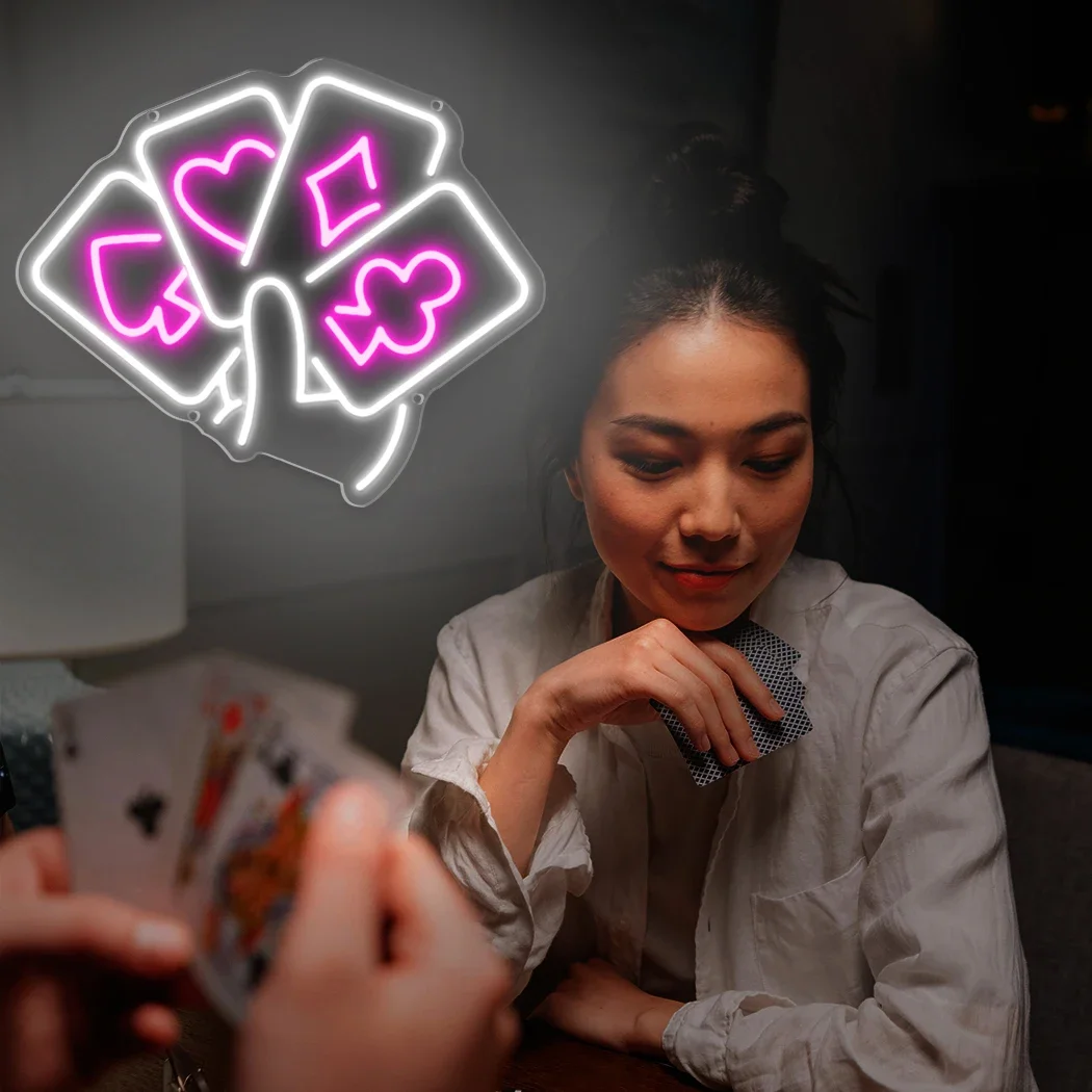 Lampu LED tanda Neon Poker untuk ruang permainan bar klub lampu dekorasi dinding ruang pesta ulang tahun Restoran