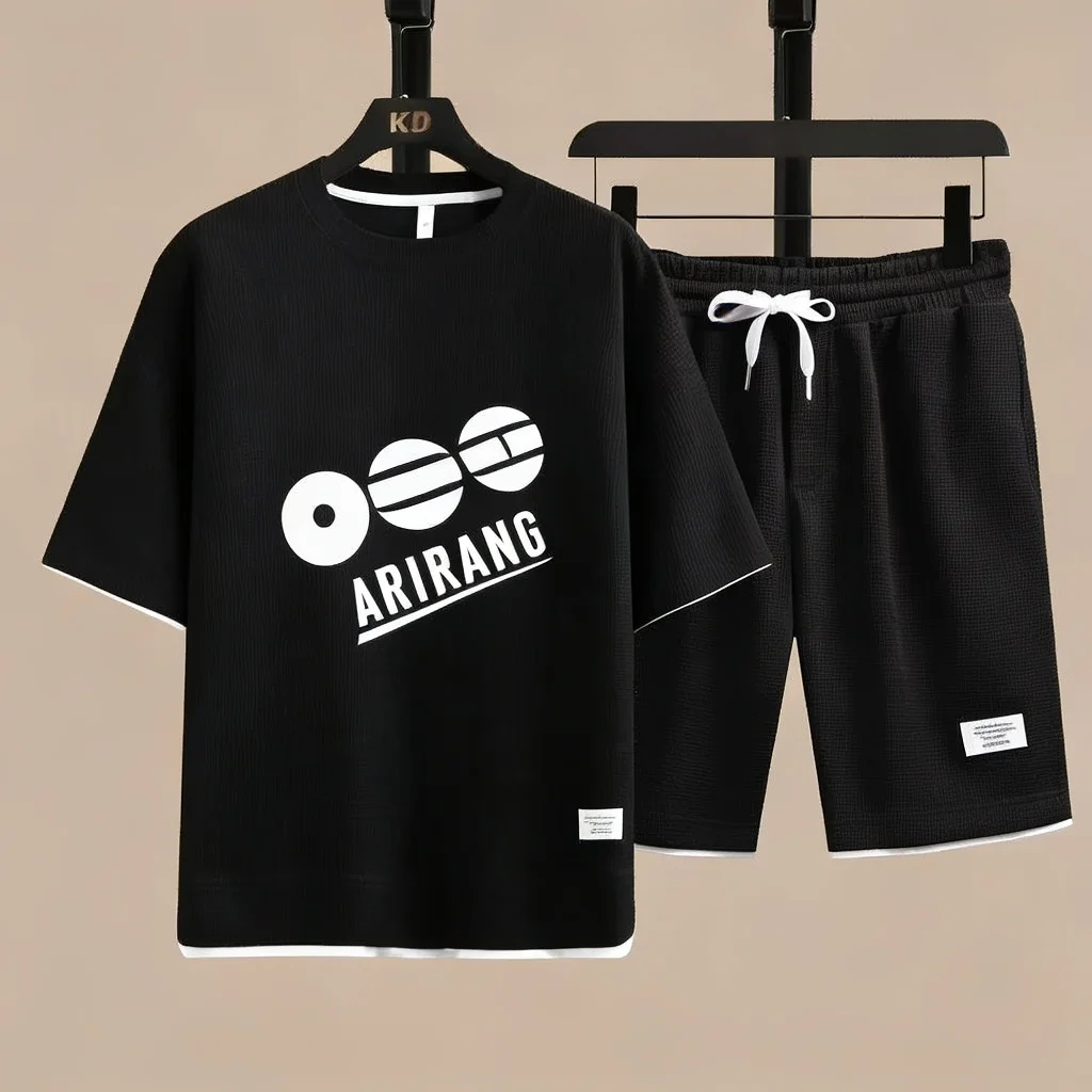 

Summer 2026 New Men's pullover sportswear Set, fashionable basketball men's casual short-sleeved T-shirt + shorts two-piece set