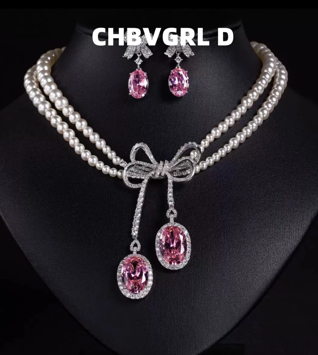 

[Sweet] Pearl Bow Necklace Earrings Fashion Luxury Design Choker Necklace New Collection Jewelry Women's Party Jewelry Wedding