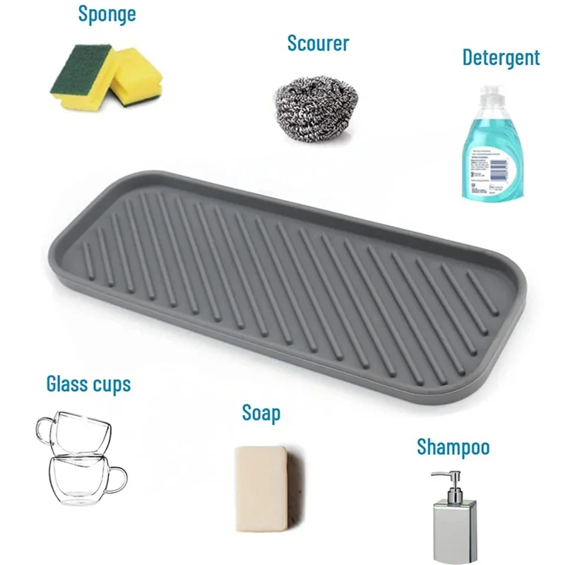 Countertop Silicone Tray Kitchen Seasoning Bottles Storage Tray Bathroom Soap Dish Dispenser Toiletries Drain Pad Organizer