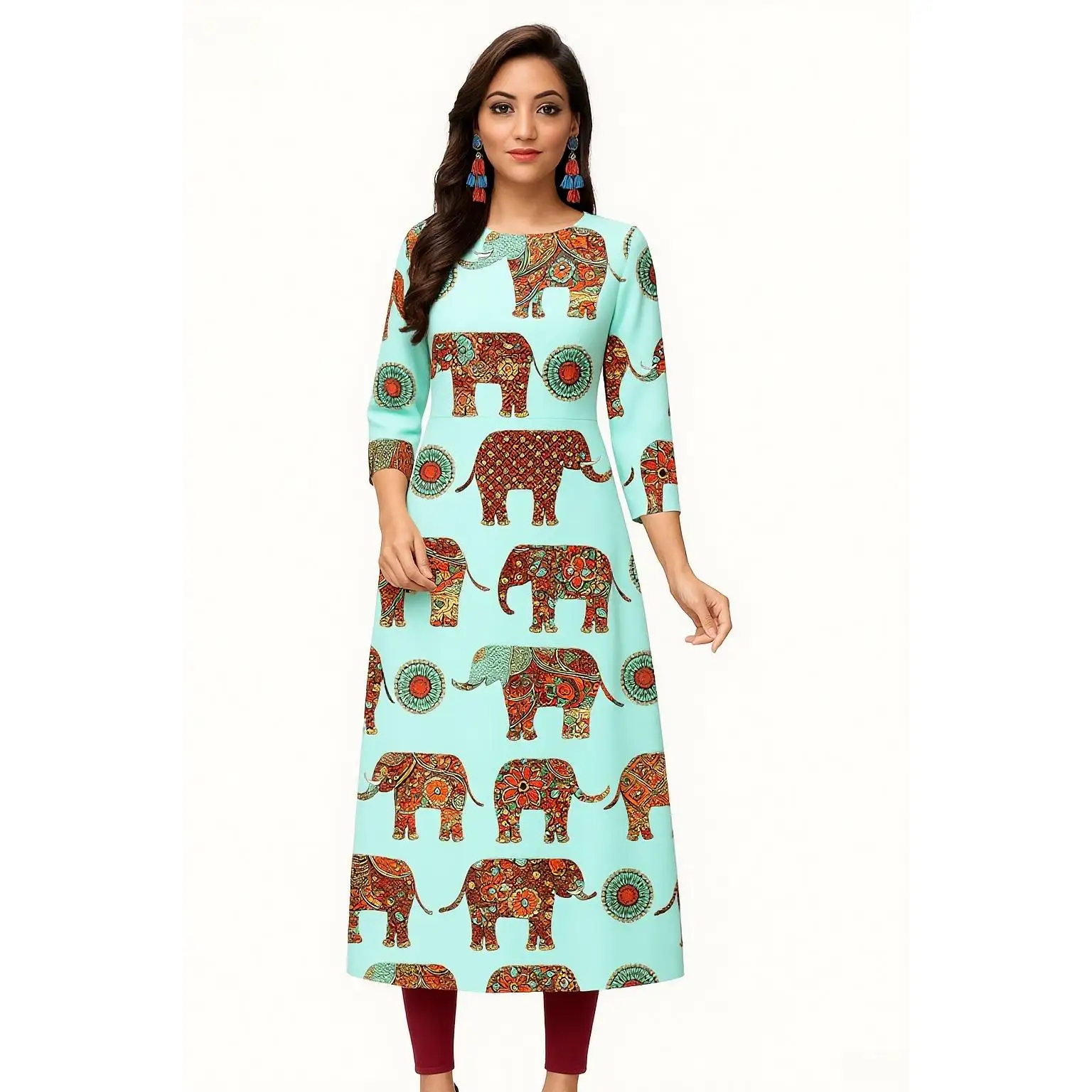 Vestido Kurt informal, moderno y cómodo para mujer, manga larga, tubo recto, informal, étnico, cuello redondo, diseño de tamaño regular