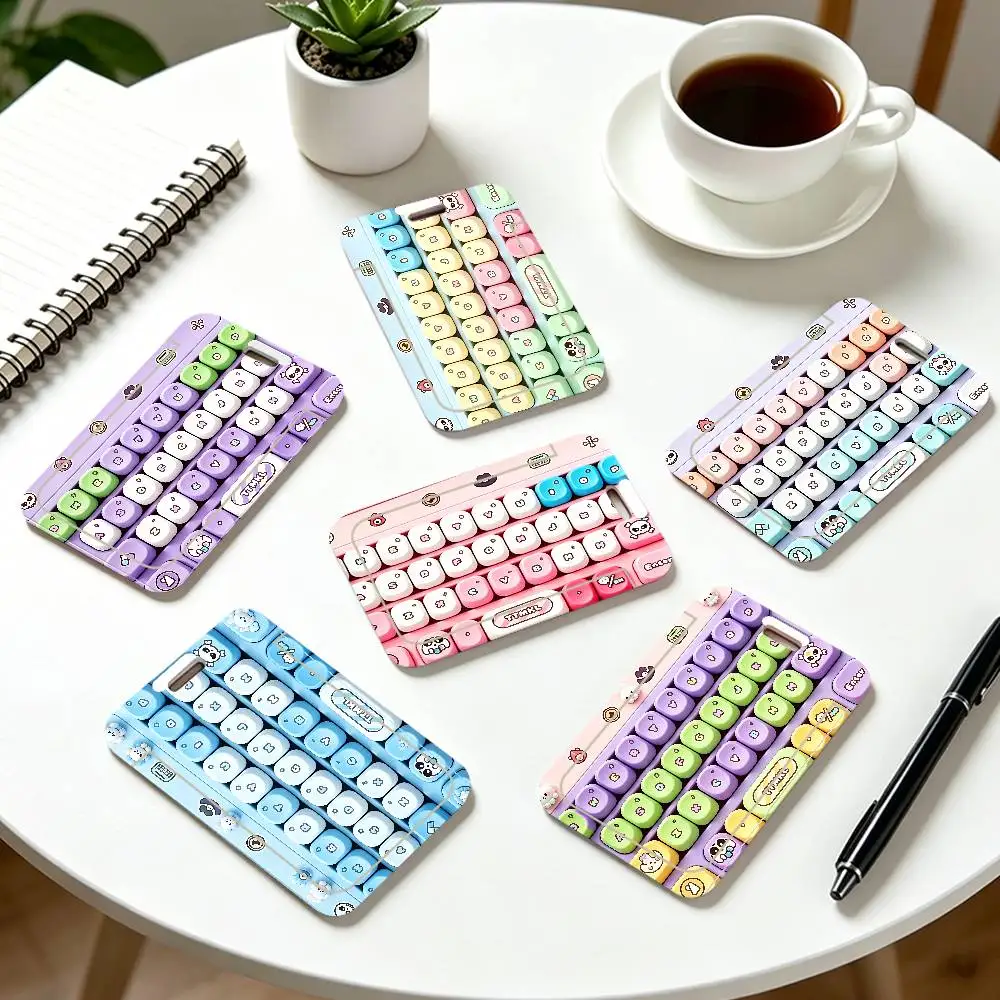

Contrast Color Sweetheart Keyboard ID Card Holder Cute Badge Holder PVC Card Cover With Clear Window For Student Office Bus Card
