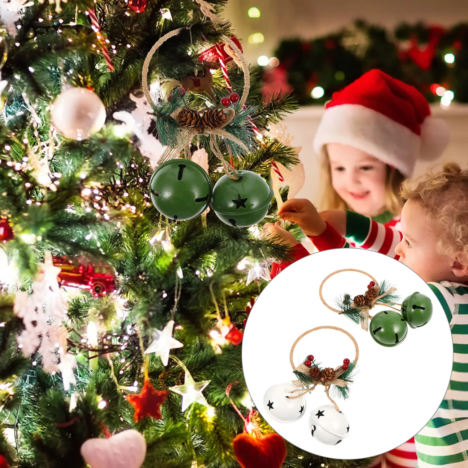 

2Pcs Vintage Style Iron Bells for Christmas Decoration Hanging Adornment on Tree Or Home Festive Atmosphere Decor Item