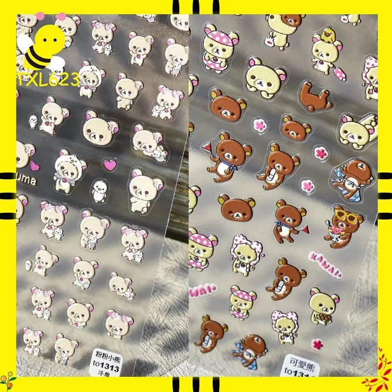 

Rilakkuma Relief Adhesive Cute Nail Sticker Japanese Nail Art Decorat Decals Sticker Korean Nail Supplies DIY Kid Sticker Toys