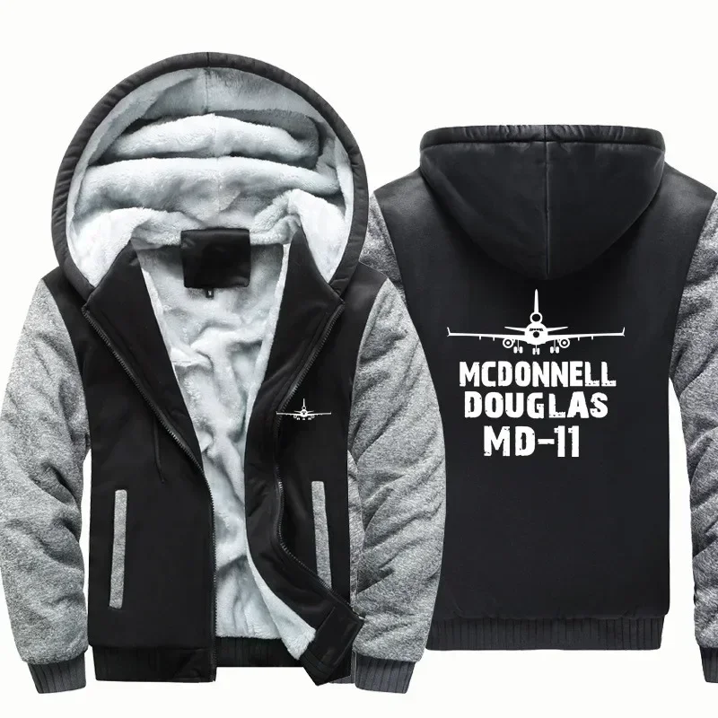 

Mcdonnell Douglas-MD11 Flight Aviation Pilots Men Coat Jackets Wool Fleece Warm Zipper Hooded Thick Hoodies Sweatshirts