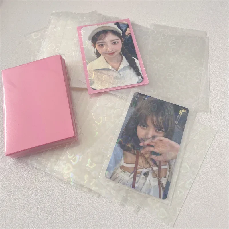 50pcs/Lot Holo Card Sleeves 61x91mm New Heart PP Kpop Holders For Postcards Films Game Cards Photocard Protector