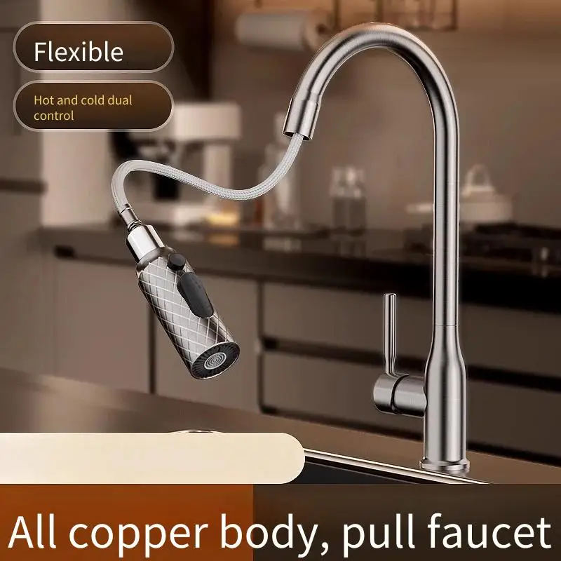 

Kitchen Hot and Cold Faucet Pull-out Retractable Household Sink Vegetable Basin Dishwasher Pressurized Anti-splash Water