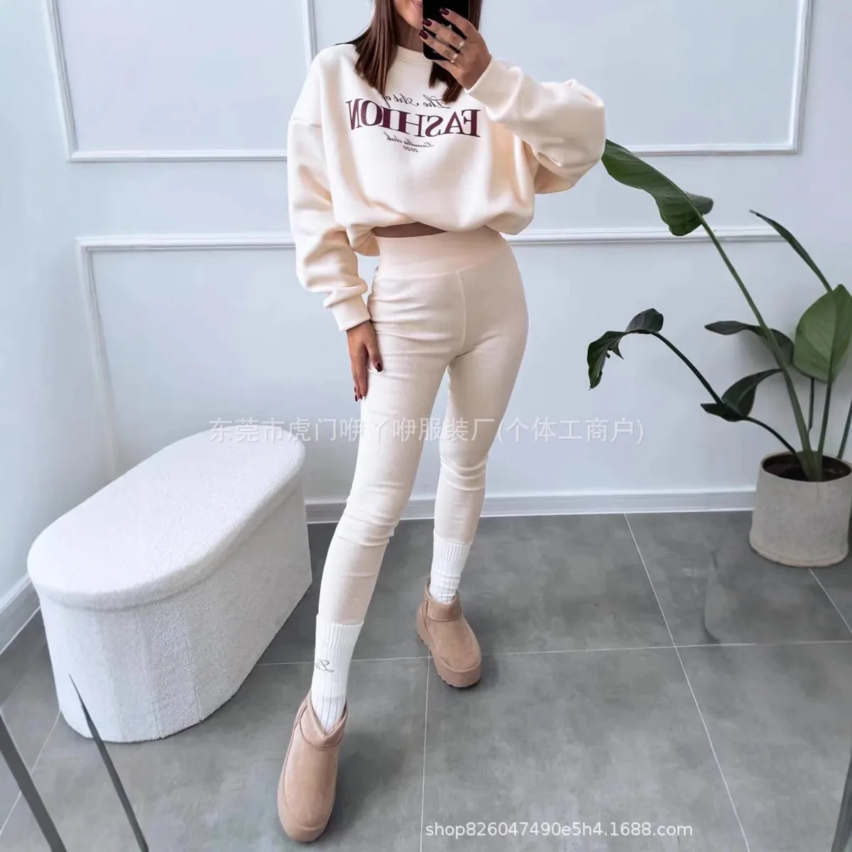 Printed Thickened Sweater Set Leggings Two-piece Set 2025 Fashion Women's Clothing New Spring And Autumn High Street