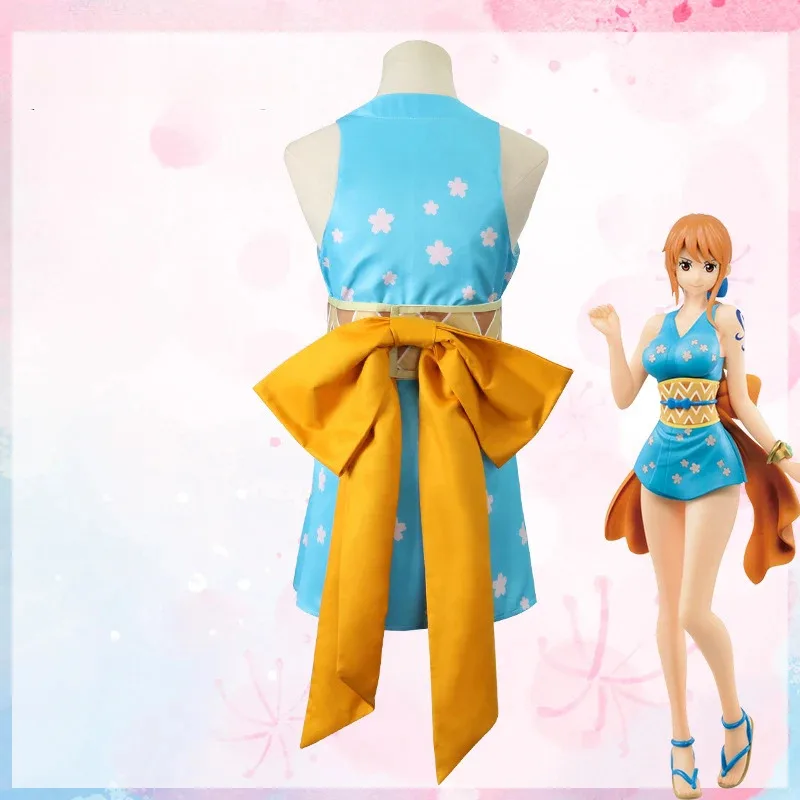 Disfraces de Cosplay de Anime Nami, vestido, uniforme tipo kimono, trajes de peluca, traje de Carnaval de Halloween para mujeres y niñas