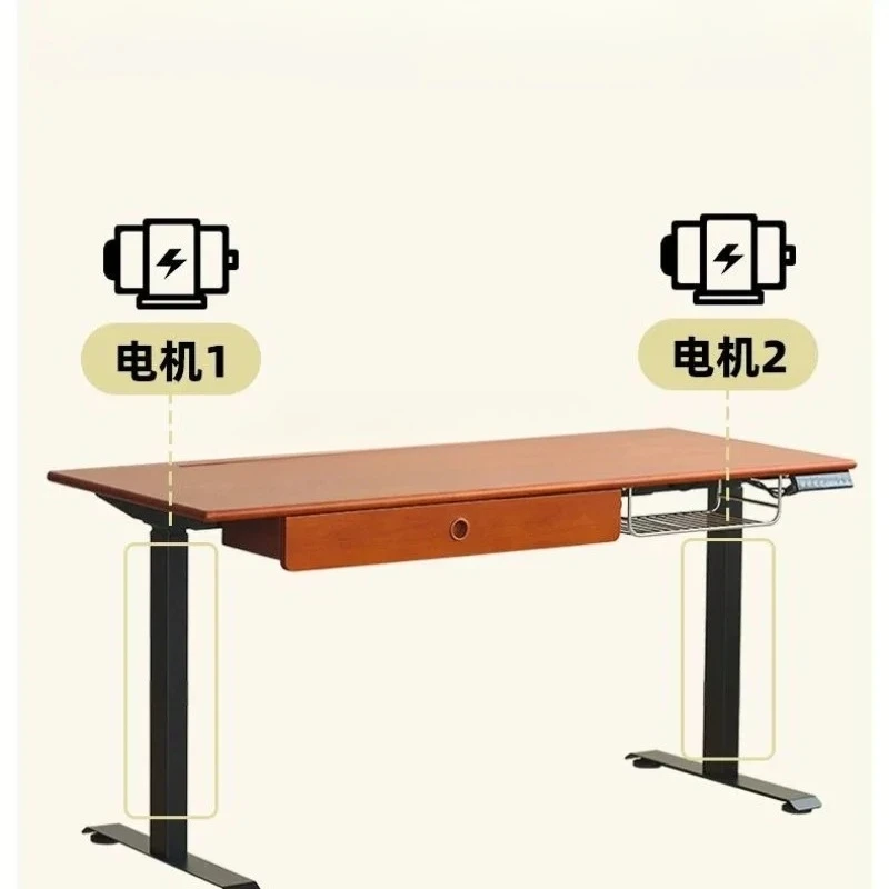 

x11Solid wood electric lifting table retro furniture dual motor learning office desk game table