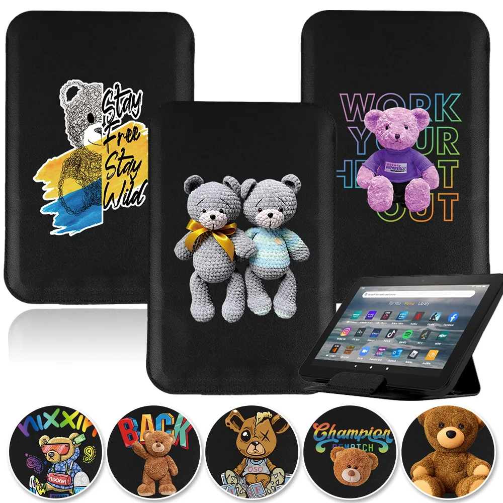 With Cute Bear Series Tablet Case for Fire 7/HD 8/HD 10/HD 8 Plus 2020/HD 10 Plus 2021 Pu Leather Sleeve Magnetic Cover Pouch