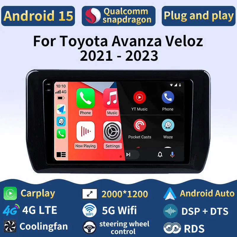 Android 15 Radio de coche inalámbrico Carplay Auto para Toyota Avanza Veloz 2021 2022 2023 DSP Multimedia 2 Din unidad principal reproductor de vídeo BT