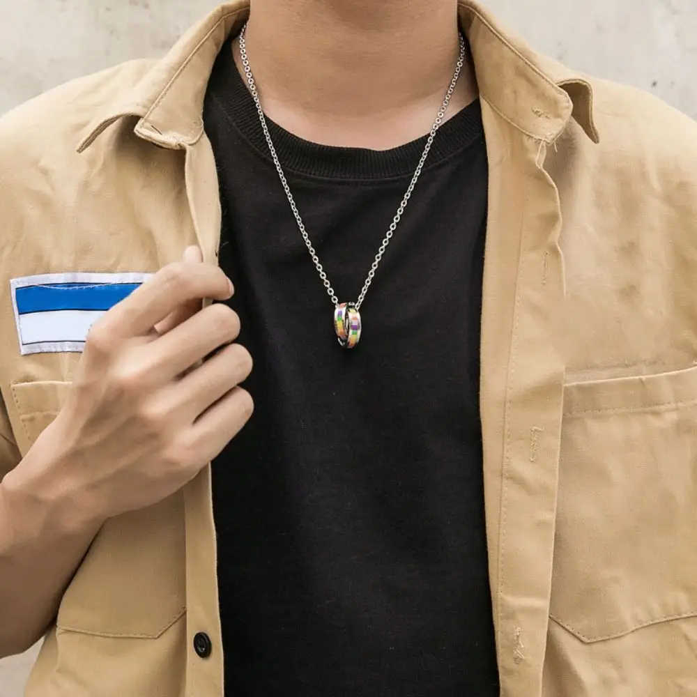 

Fashion Pride Day Rainbow Necklace Colorful Neck Jewelry Ring Pendant Necklace Turkish Charm Accessories Clavicle Chain Lovers