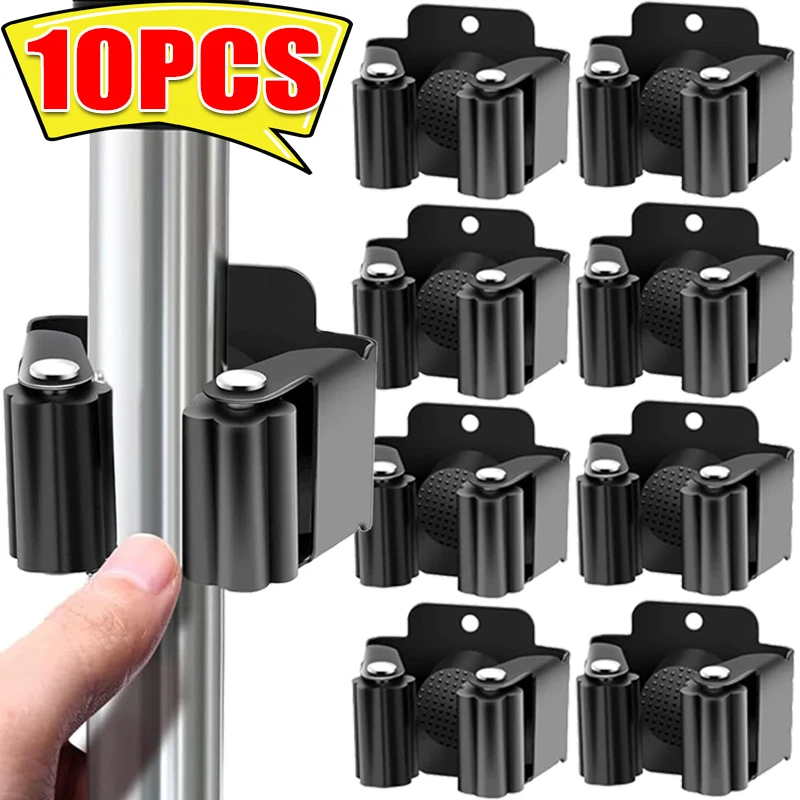 Self-Adhesive Mop Holder Clips Stainless Steel Mop Broom Hanger Hook Waterproof Rack with Screw Kitchen Bathroom Organizer Shelf