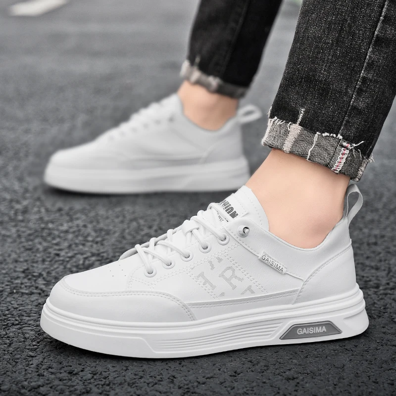 

2025Four Season Low Top Lace Up Microfiber Leather Surface White Shoes for Teenagers' Sports Trend and Casual Sports Board Shoes