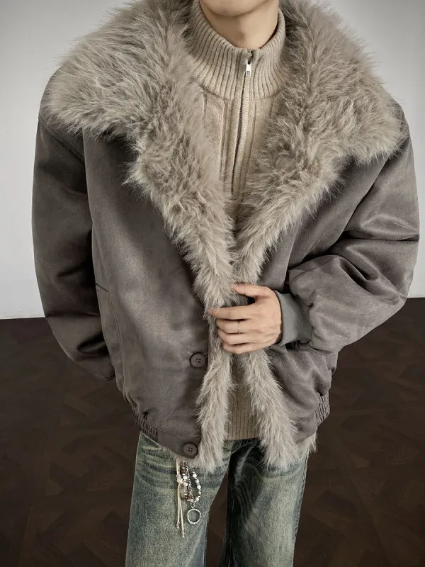 

Cleanfit American Sle Suede Collar Men's Cotton Jaet Warmth Outerwear Youth Trendy Loose Fit Winter Long Sve Coat