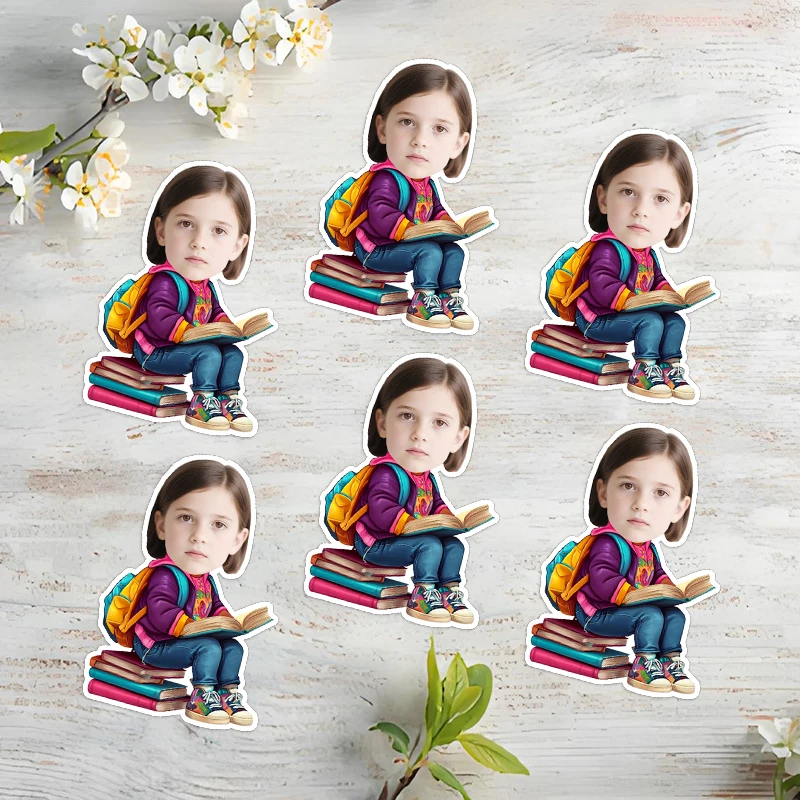 25/50pcs Custom Portrait Love Reading Book Style Stickers Adult and Kids Birthday Fun Cartoon Learn Self-adhesive Cute Ornaments