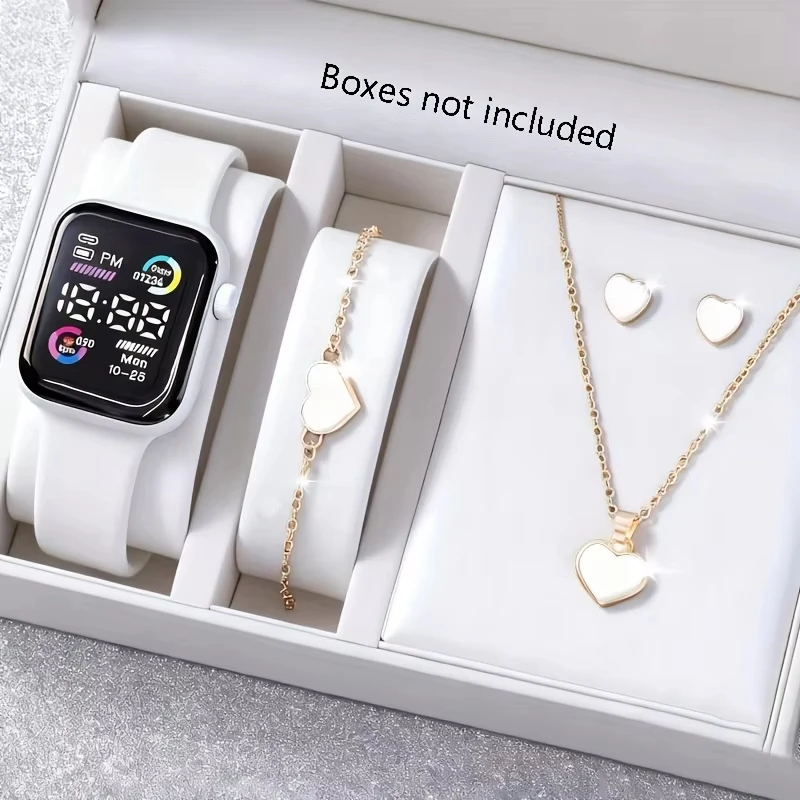 Sports Multifunctional Mini Electronic Watch Set With Heart-Shaped Trendy Accessories Necklace Earrings Ring Set for Teenagers image 3