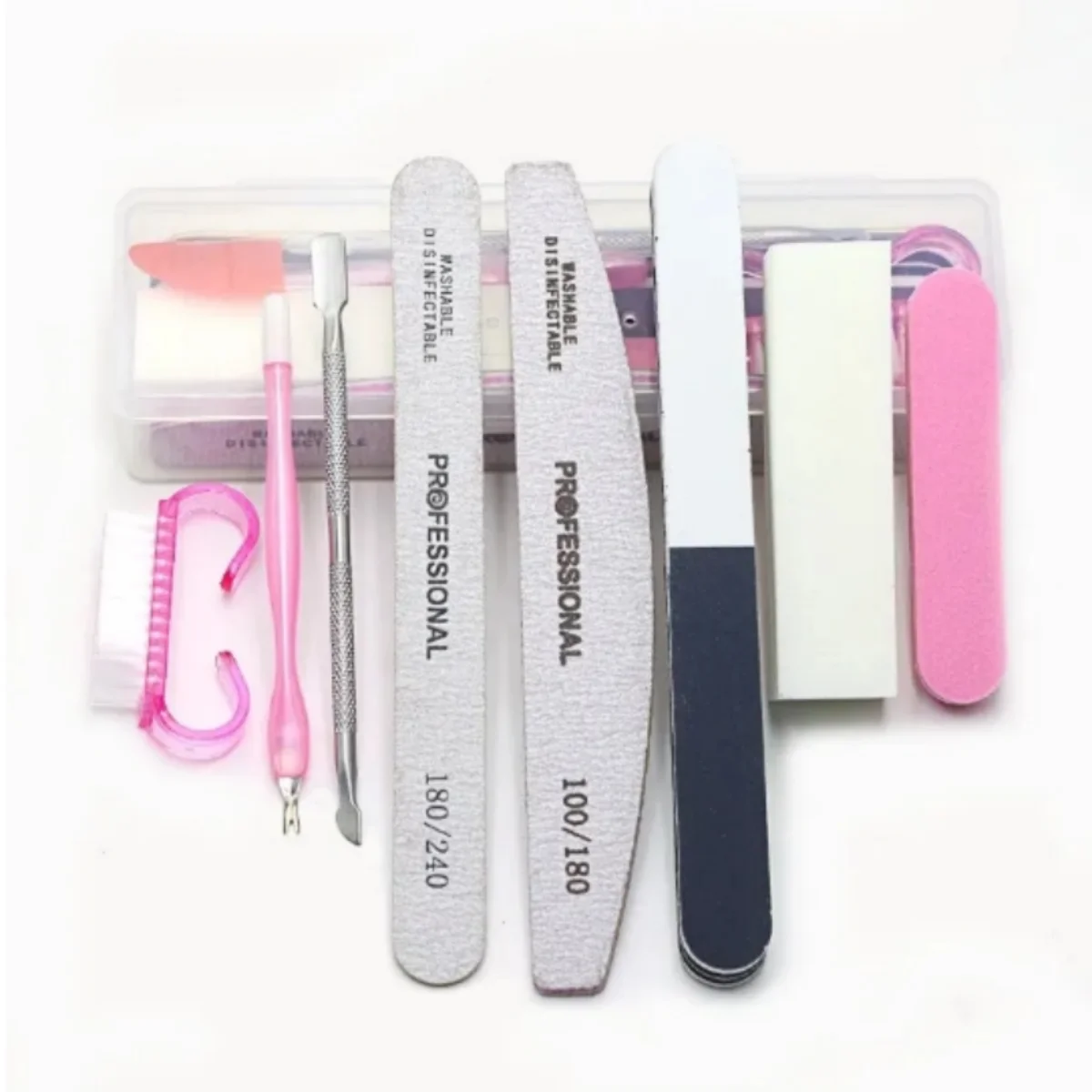 "Juego de limas de uñas 100 \ 180, pulidor de lijado de uñas, limas de manicura profesionales, pinceles de maquillaje y pedicura, kits de extensión de herramientas"