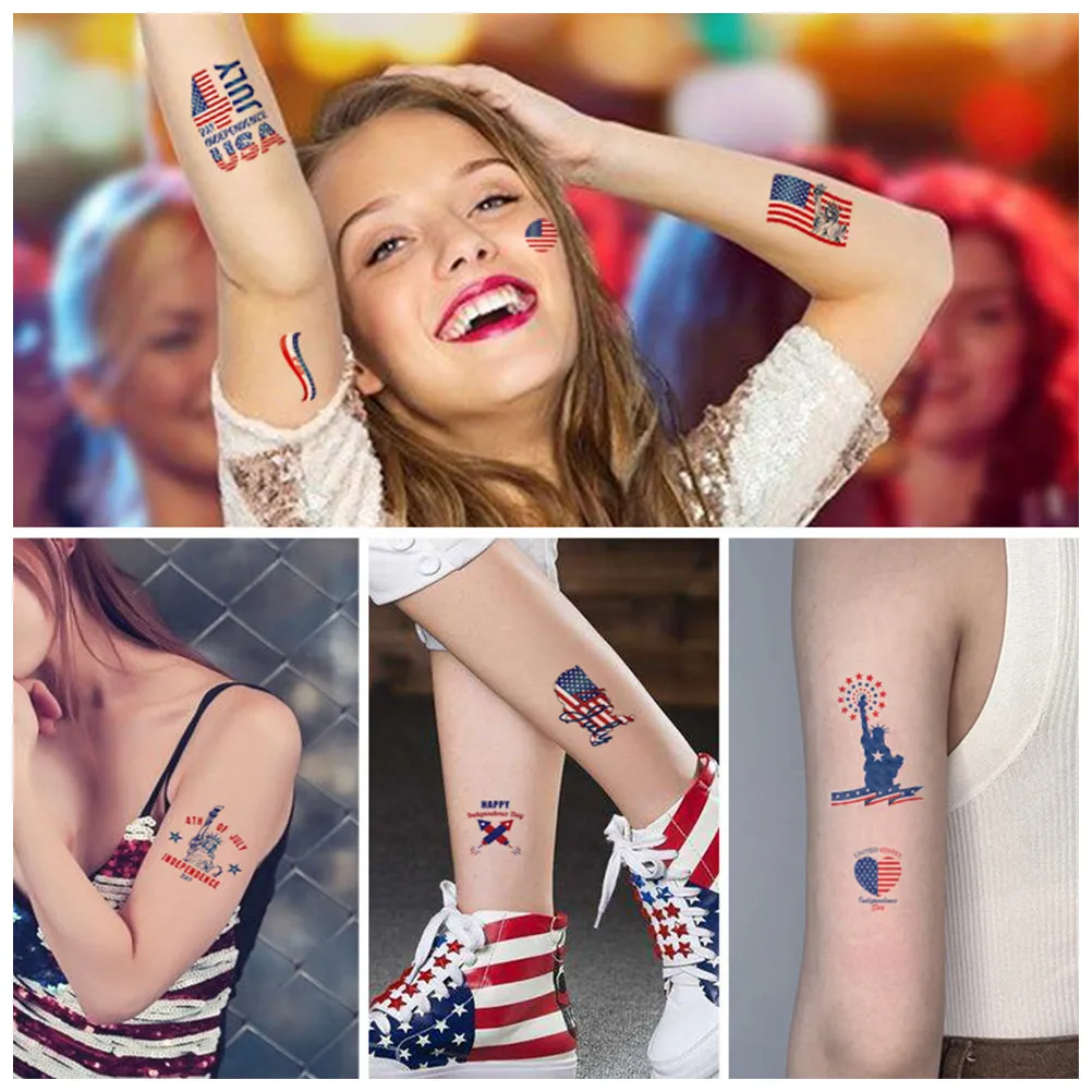 Фото 10 листов наклеек для татуировок на тело ко Дню независимости, яркие временные татуировки для женщин, наклейки с флагом США, пленка для татуировок