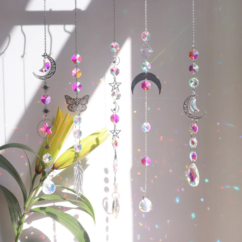 Argent planète galaxie soleil lune étoiles cristal Suncatcher pendentif soleil prisme boule jardin décoration galaxie étoile lune cristal