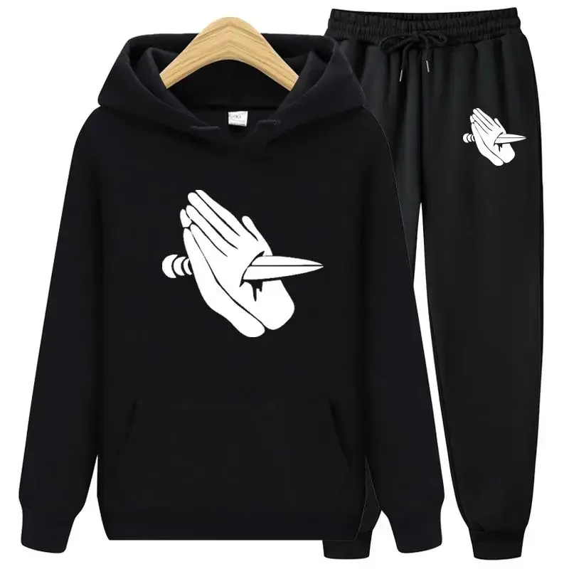 

Puncture With Both Hands Men's Oversized Hoodie Sweater Pants 2-Piece Set Men Casual Jogging Sportswear Suit Male Sportswear
