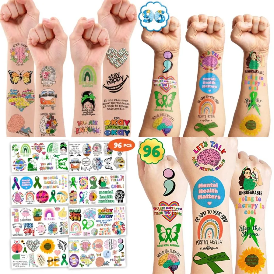 

96 PCS Wellness Therapist Inspired Temporary Tattoos for Birthday Party Decorations Health Self-Care Theme Stickers Ideal for E