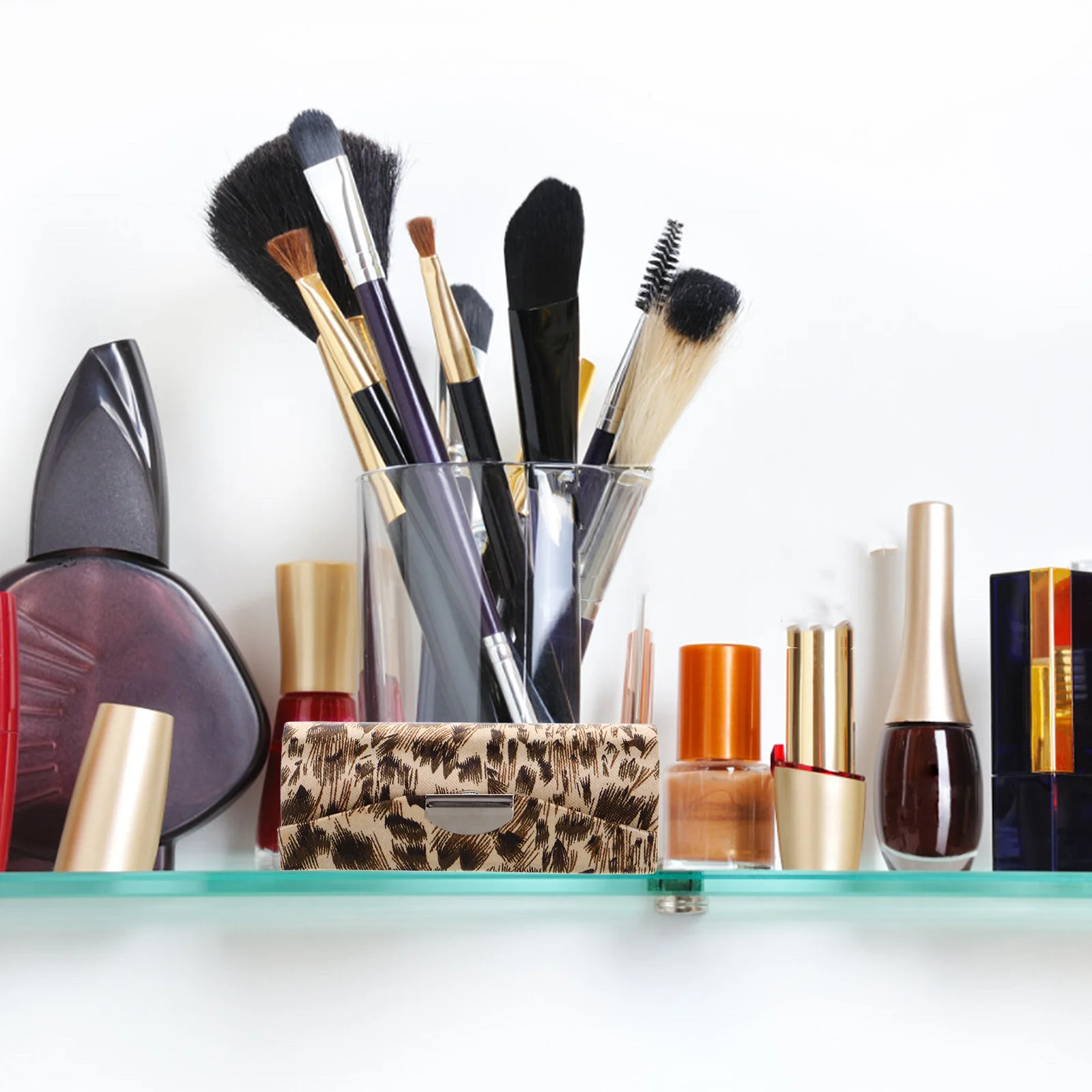 레오파드 프린트 실크 립스틱 홀더 수납 파우치 여행용 케이스 지갑용 거울 립스틱 정리 가방