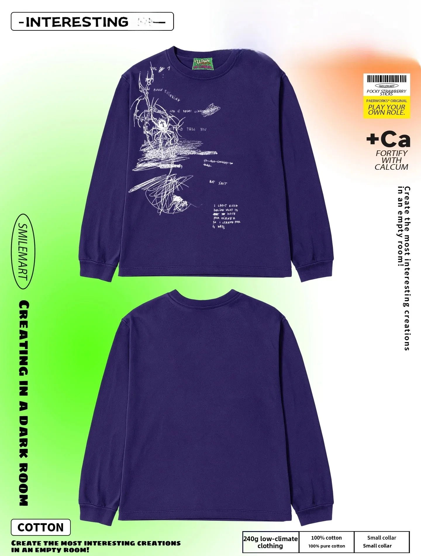 Original Oversize Graffiti Sketch Artist Luxury Trend Patchwork Long Sleeve T-Shirt Streetwear Cotton round Neck Unisex Top