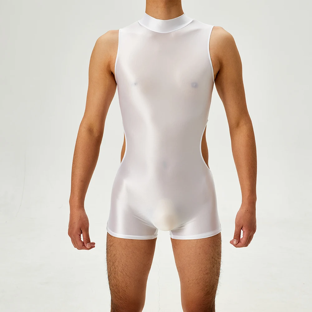 

Мужское глянцевое боди без рукавов, дышащее, блестящее, с эффектом масляного блеска, комбинезон, нижнее белье, леотард, джокстреп для мужчин