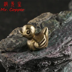 Solid Brass Little Duck Tea Pet Desktop Ornament Antique Copper Home Decoration Farm Animals Miniature Figurine Crafts Cute Gift