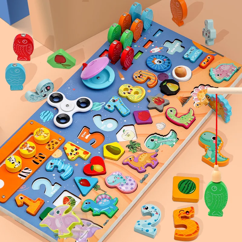 

Multifunctional Wooden Magnetic Fishing Toy Shape Number Matching Disassemble Assemble Early Educational Gift for Kids