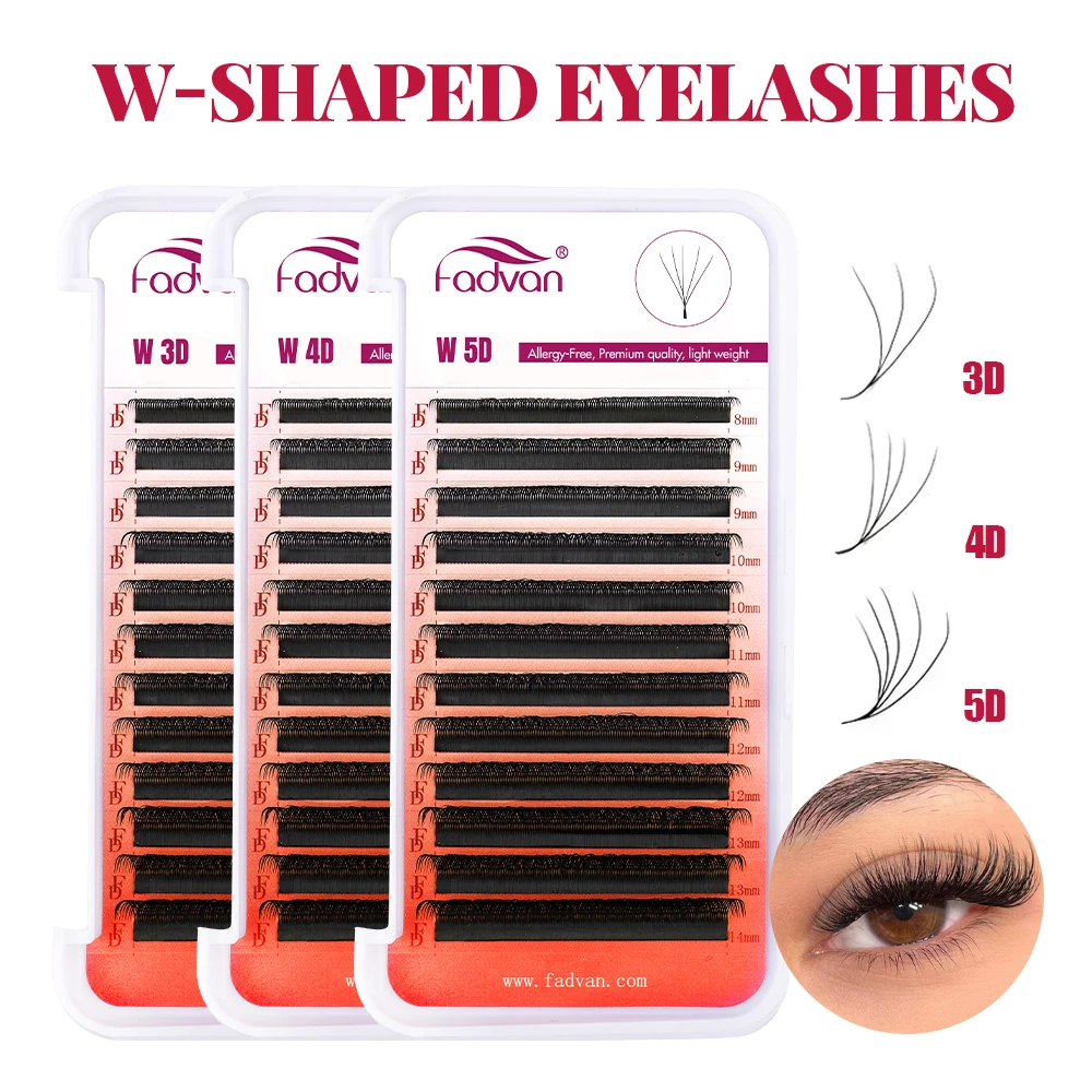 Fadvan 3D/4D/5D/6D/7D/8D צורת W הארכת ריסים מוכנים מראש עם מאוורר נפח ריסים מזויפים טבעיים מסינטטיים ציוד איפור