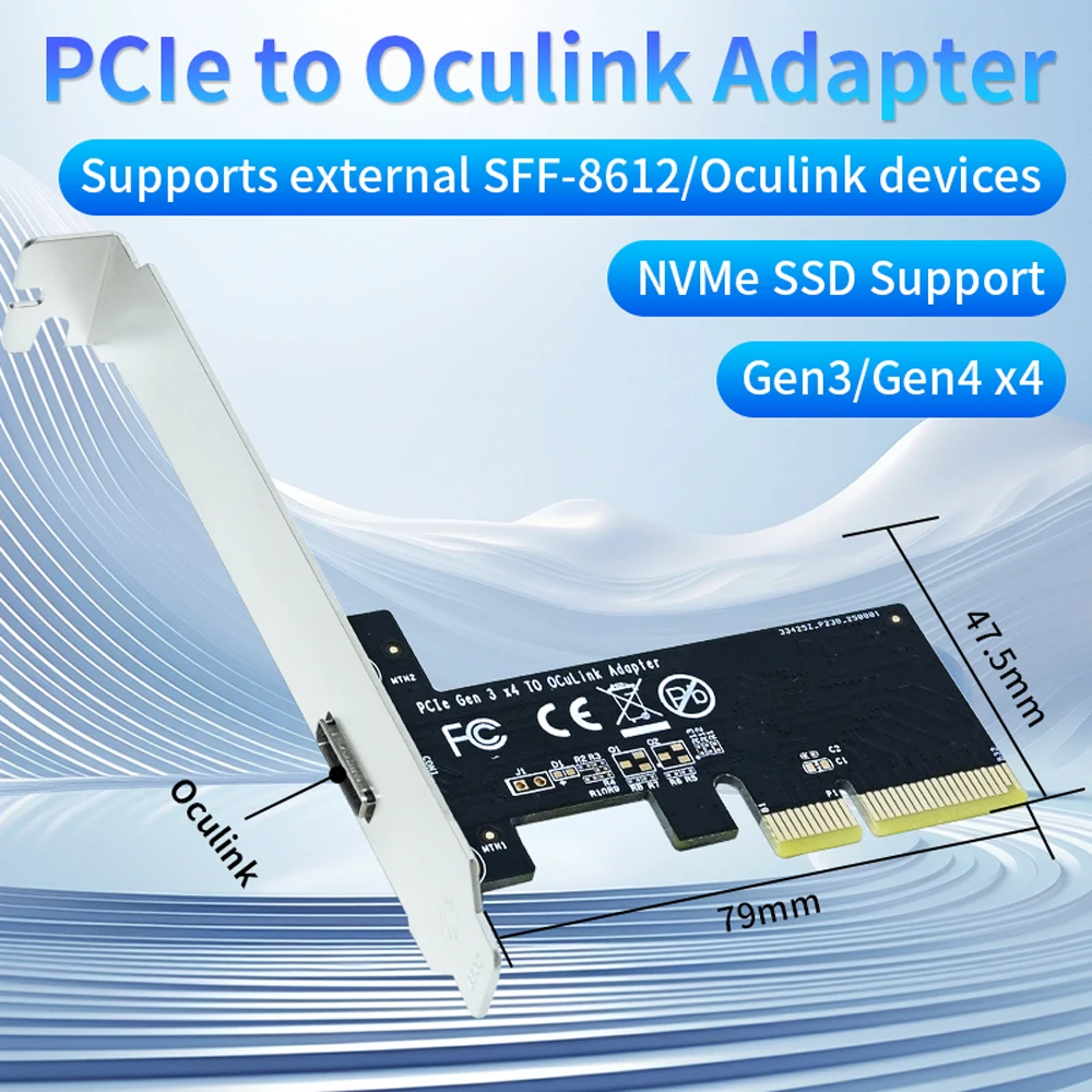 

Высокоскоростной адаптер PCIe Gen3/Gen4 x4 Oculink | Внешняя карта расширения NVMe SSD | Конвертер SFF-8612 для настольных компьютеров и рабочей станции