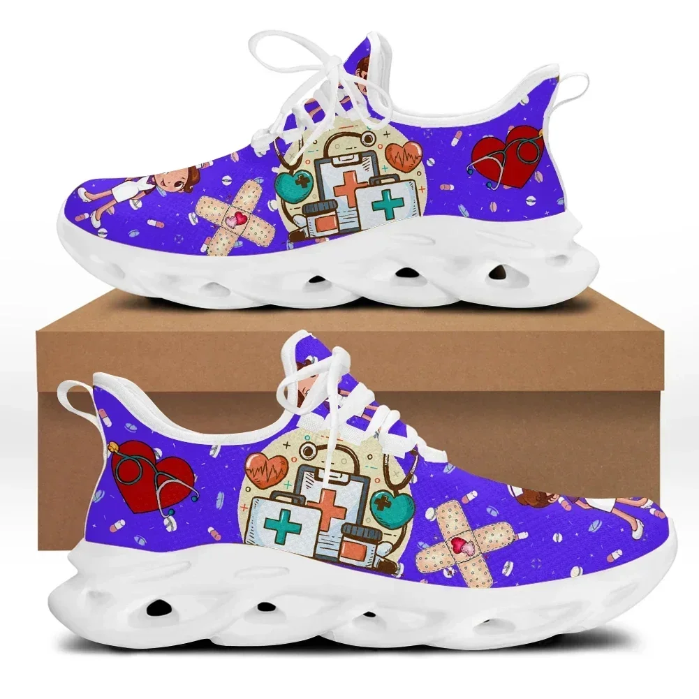 White Nursing Shoes For Women Cute Cartoon Nurse Women Sneakers Brand Design Doctor Medical Printed Light Lace-up Flats Zapatos view 6