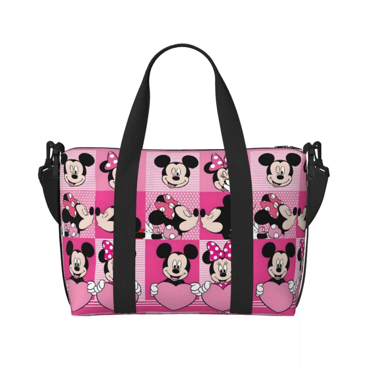 

Custom Minnie Anime Mickey Mouse Cartoon Collage Beach Tote Bag Women Large Compartment Gym Beach Travel Bags