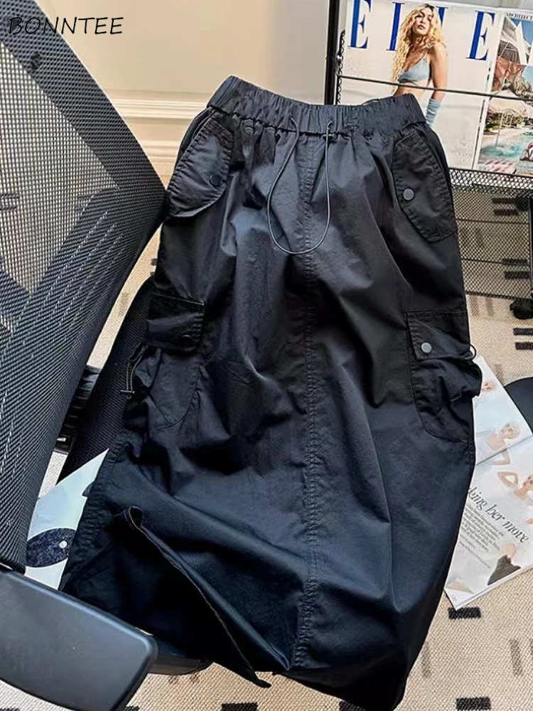 

Long Skirts for Women Unisex Cool Girls Loose Chic Streetwear Personality Multi-pockets Faldas Largas Versatile American Style