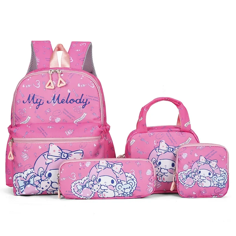 Sanrio Hello Kitty Anime Cartoon Printed Student School Bag Four-piece Set Cute Kulomi Girls Backpack with Pencil Case