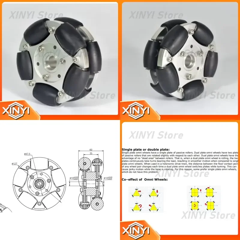 Omnidirectional Rotacaster Mini Omni Wheel for 14146 127mm Robots Trolleys Transfer Conveyor Freight Luggage Plastic Nylon