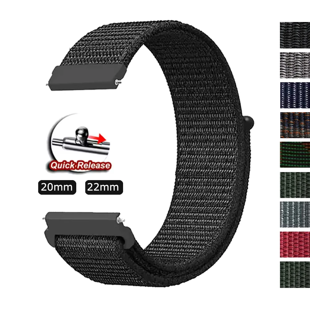 20mm 22mm Band for Samsung Galaxy Watch 7 FE 6 5 4/5pro/4 6 Classic/active 2 Nylon Loop Sport Bracelet Amazfit Bip 6/GTR 4 Strap
