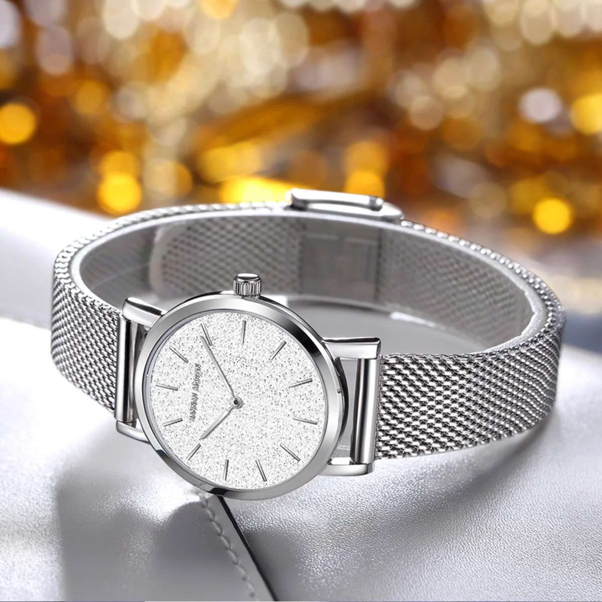Women Watches New Flash Stars Stainless Steel Rose Gold Mesh Unique Simple Casual Quartz Waterproof Wristwatches Clock Hot Sale