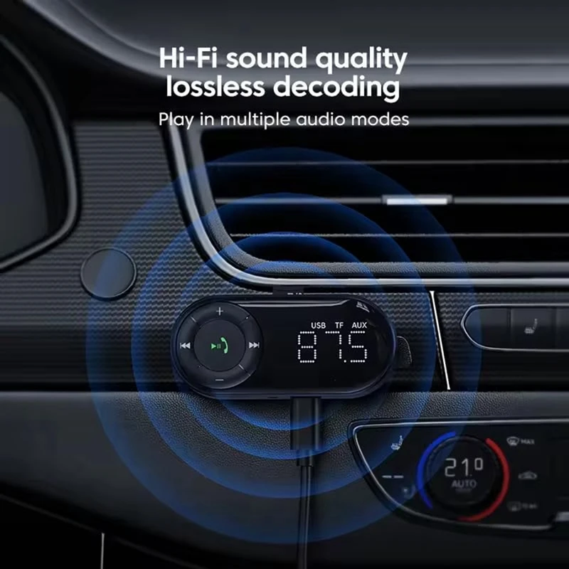 New-Bluetooth 5.2 FM Transmitter Receiver For Car,Bass Stereo Hifi Sound Bluetooth Car Adapter Support Hands Free Calls