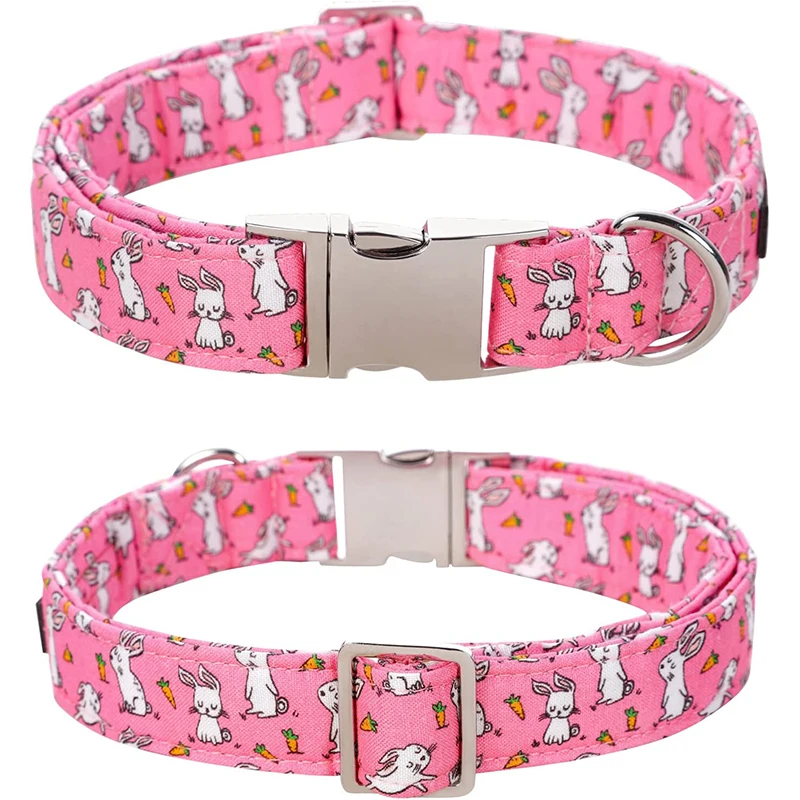 Unique Style Paws Easter Day Dog Collar with Bowtie, Pink Rabbit Dog Bowtie Collar with Metal Buckle for Dogs and Cats