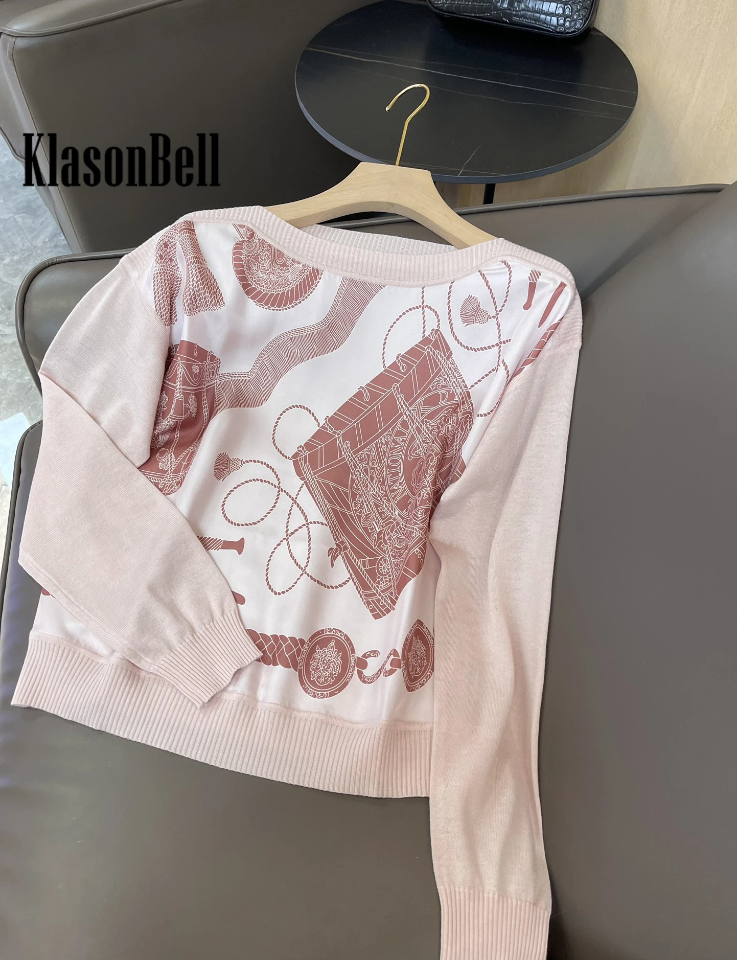 9.25 KlasonBell Argyle Pattern Print Long Sleeve Knitted Pullover Top Women