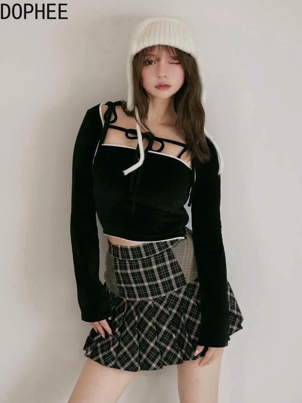 Falda corta acampanada de cintura alta que combina con todo, nuevo diseño japonés, faldas plisadas para mujer con bloques de colores y polluelos calientes (enviado en 30 días)