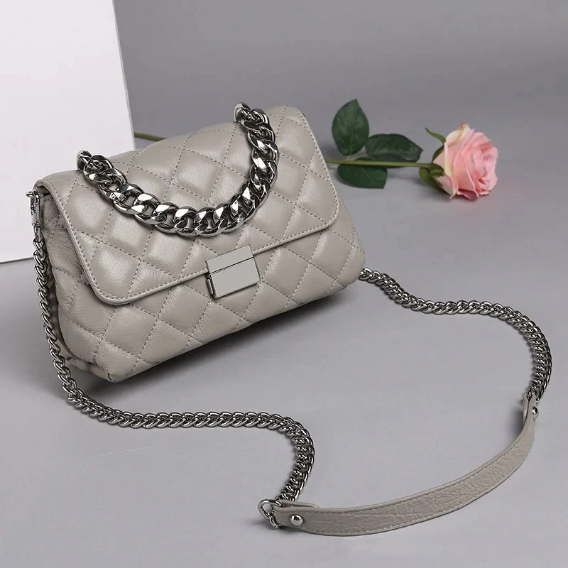 Women Shoulder Bag 2024 PU Leather Purses and Handbags Female Fashion Casual Solid Color Diamond Lattice Chain Square Bag