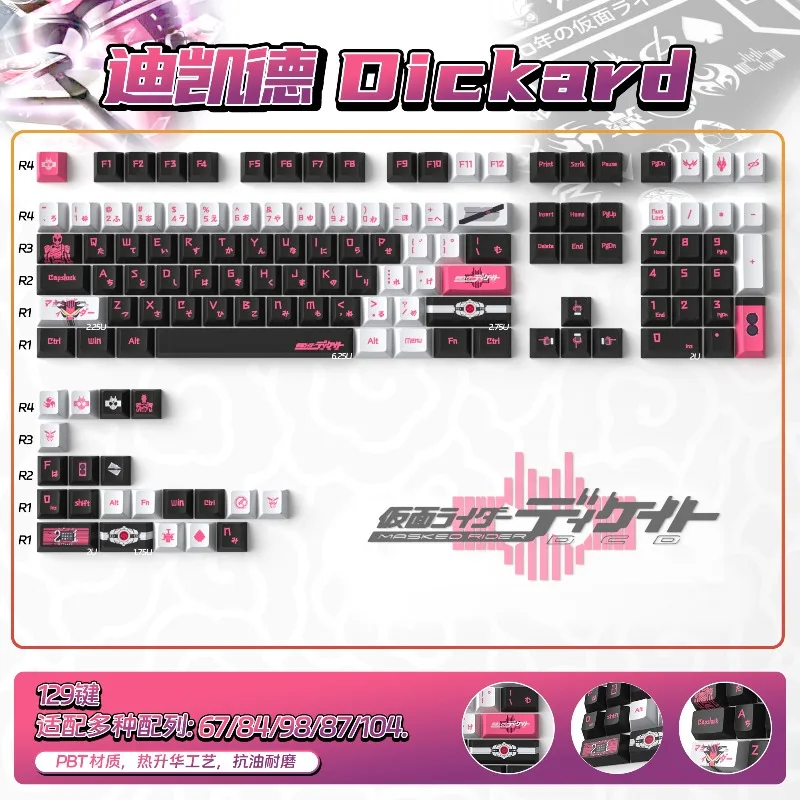 

Cartoon anime Kamen Rider keyboard cap,Sublimation PBT material,original cherry height keycaps, complete set of 129 key keycaps