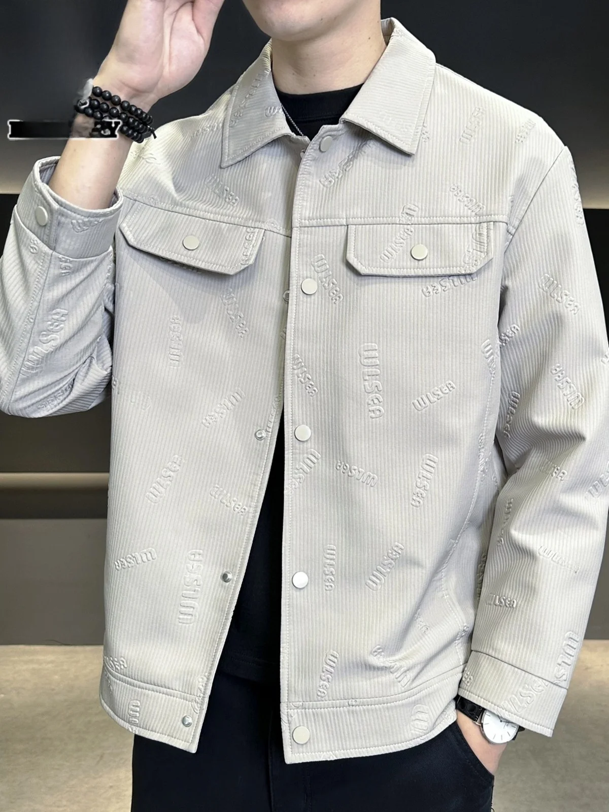 

Men's Jaet Loose Casual Collared Outerwear Autumn 2025 Trendy Brand Youthful Sle Long Sve Pure Color Button Decor