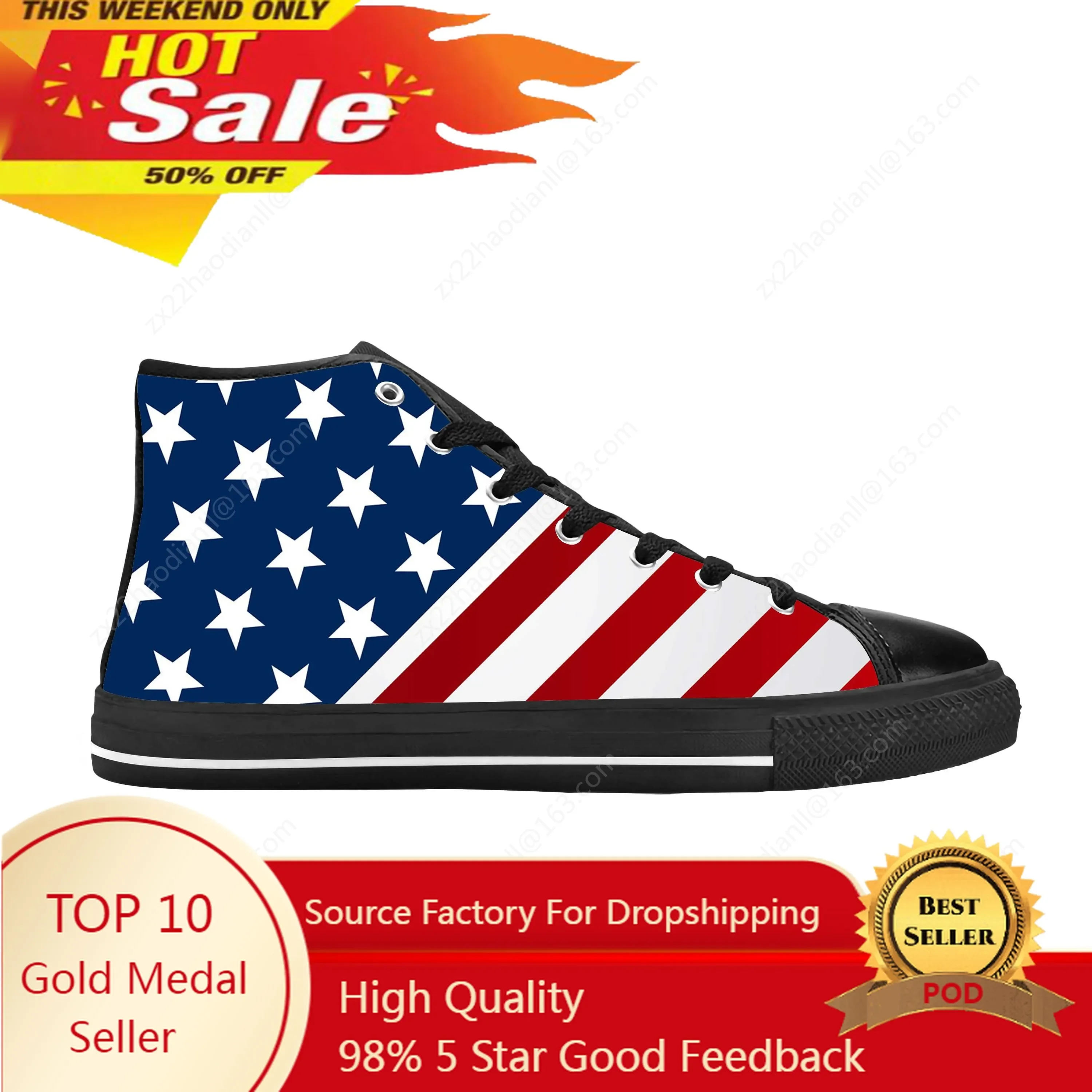 

Hot United States USA American Flag Stars Stripes Casual Cloth Shoes High Top Comfortable Breathable 3D Print Men Women Sneakers